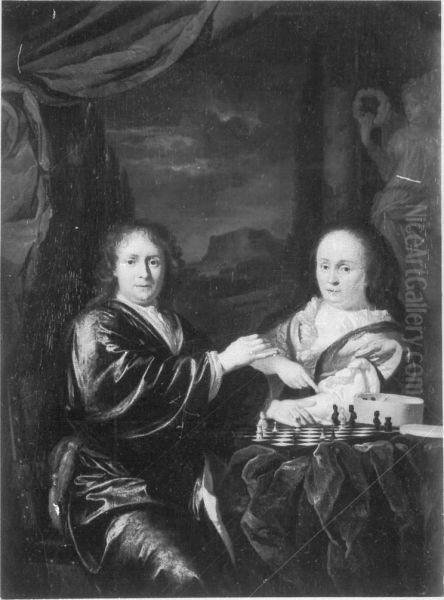 Herr und Dame beim Schachspiel - view 1