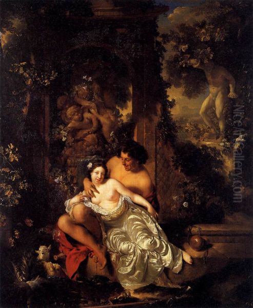 Amorous couple in a park - view 1