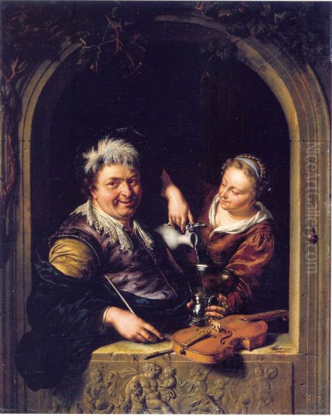 Violinplayer and a Servant in a Window - view 1