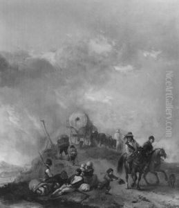 Landscape with peasants and hunters by Philips Wouwerman