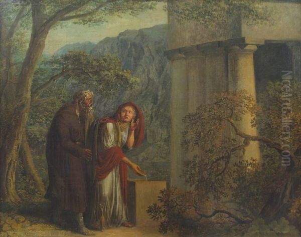 Philemon and Baucis in front of the temple - view 1