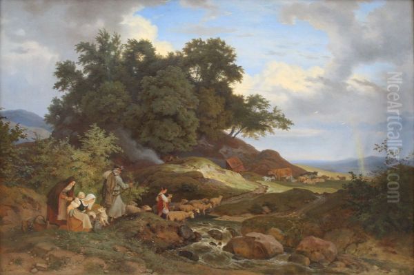 Landscape with rainbow (Bohemian pastoral landscape) - view 1