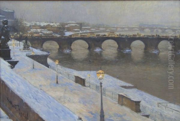 Die Augustusbrucke zu Dresden im Schnee - view 1