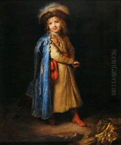 Boy in Polish dress drawing his sword by Caspar Netscher