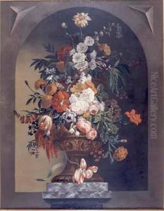 Overdoor with a Vase with Flowers in a Niche by Justus van Huysum