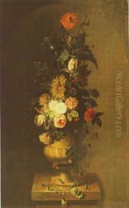Flowerpiece in a Garden Vase on a Pedestal by Jan Van Huysum