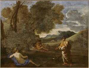 Midas transformant en or le rameau d'une yeuse, dit autrefoisNuma Pompilius et la nymphe Egerie by Nicolas Poussin