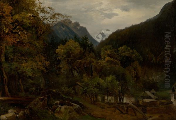 Mountain Landscape with Wooden Huts - view 1