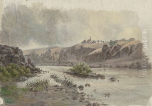 Church on a Bank above a River by Jan Nowopacky