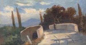 Bridge with Cypresses by Felician Moczik