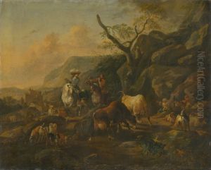 Landscape with Hunters by Johann Heinrich Roos