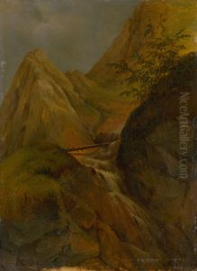 Mountain Landscape with a Waterfall by Jozef Bozetech Klemens