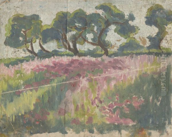 Blooming Meadow with Trees - view 1