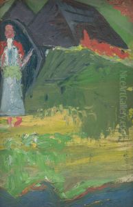 Girl in front of a Shepherd's Hut by Arnold Peter Weisz-Kubincan
