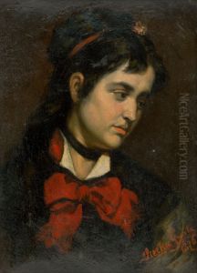 Hlava dievcata s cervenou satkou by Gyula Stetka