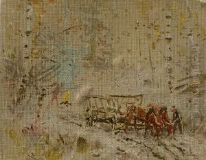 Winter Landscape with a Hay Wagon by Laszlo Mednyanszky