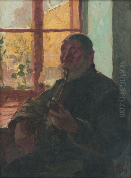 Old Man with a Pipe by Window - view 1