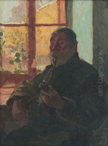 Starcek s fajkou pri okne by Jozsef Rippl-Ronai