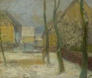 Artist's Courtyard in Slanec in Winter by Lajos Csordak