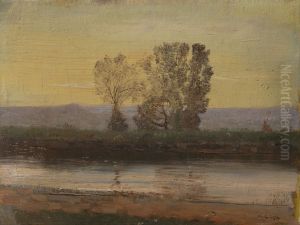 Landscape at Twilight with River and Cluster of Trees by Laszlo Mednyanszky