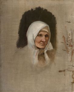 Village Woman in a White Scarf by Laszlo Mednyanszky
