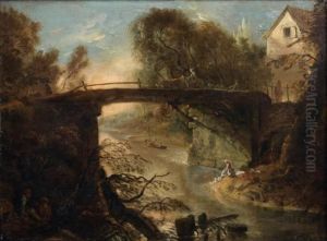 Lavandiere Sous Un Pont De Bois by Jerome Francois Chantereau