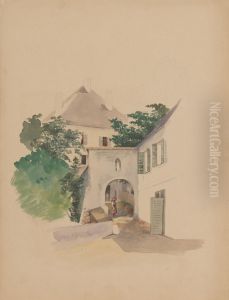 Houses with an Old Gate by Jan Nowopacky
