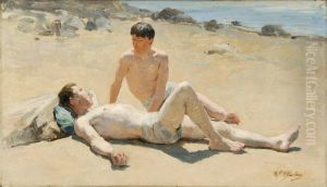 Deux Baigneurs Sur La Plage by Alexandre Jacques Chantron