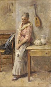 Femme Dans Un Interieur Huile Sur Toile Signee En Bas A Droite by Alexandre Jacques Chantron