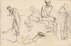 Studie piatich postav v roznych polohach by Laszlo Mednyanszky