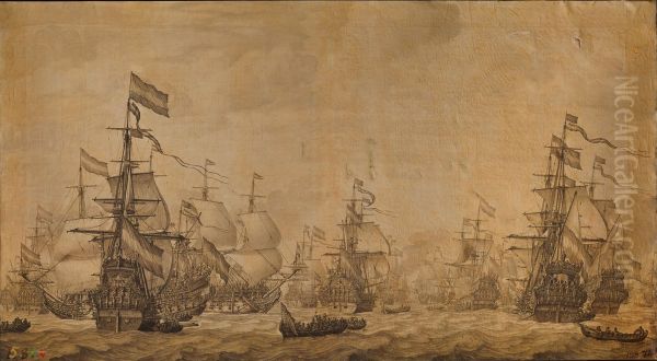the Dutch battle fleet prepared to set sail for the Medway and Sheerness in 1667 - view 1