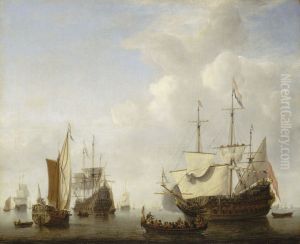 A Dutch Flagship Coming to Anchor with a States Yacht Before a Light Air by Willem van de Velde the Younger