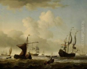Dutch Men O'War and Other Shipping in Choppy Seas by Willem van de Velde the Younger
