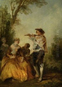 'With a tender little song...' by Nicolas Lancret