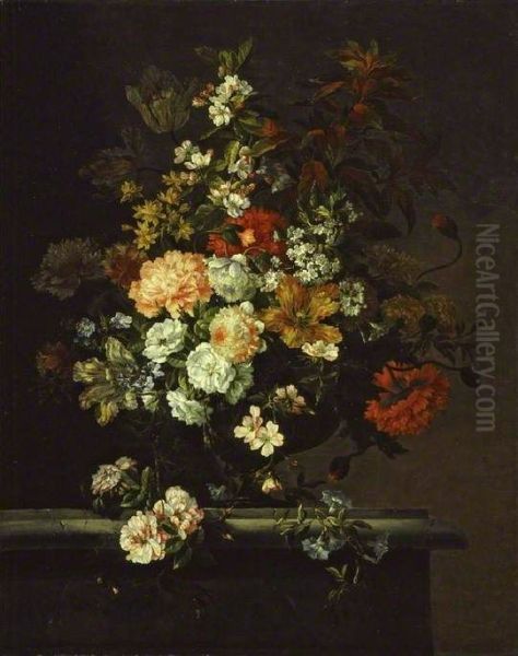 Still Life of Mixed Flowers in a Vase on a Ledge - view 1