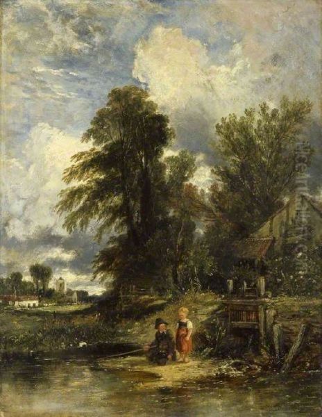 Millpond with Children Fishing - view 1