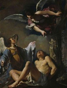 Saint Sebastian Succoured by Two Angels by Giovanni Francesco Barbieri