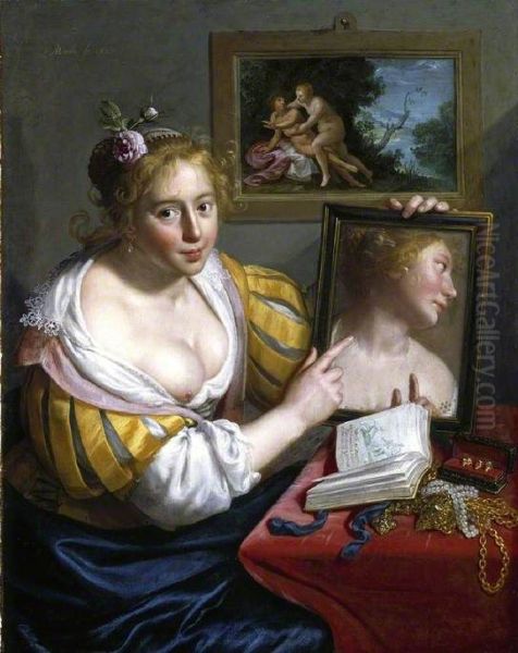 A young woman wit a mirror - view 1