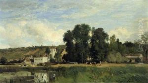 On the Banks of the Seine at Levy, 1884 by Eugene Lavieille