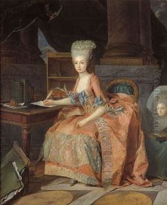 Maria Theresa of Savoy with a portrait of her sister in law Marie Clotilde of France to the right by Lie Louis Perin-Salbreux