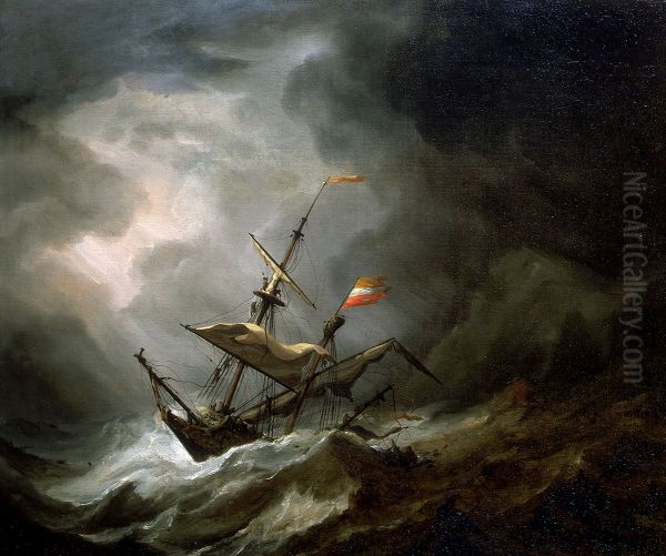 A Mediterranean Brigantine Drifting Onto a Rocky Coast in a Storm - view 1