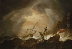 Two English Ships Wrecked in a Storm on a Rocky Coast by Willem van de Velde the Younger