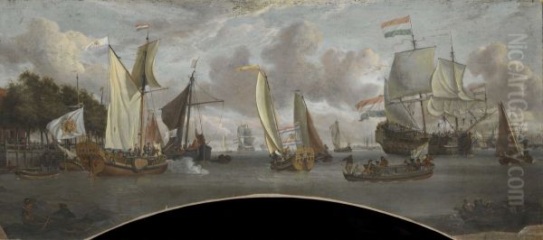 Ships on the River IJ in front of the Tollhouse near Amsterdam - view 1