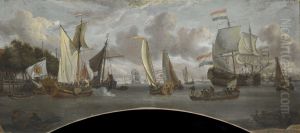Ships on the River IJ in front of the Tollhouse near Amsterdam by Abraham Storck