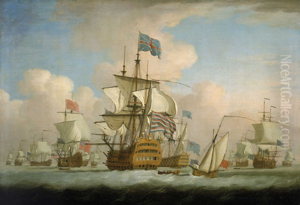 An English Fleet Coming to Anchor - view 1