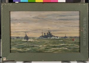 HM The King leaves for Normandy in HMS Arethusa, 16 June 1944 by Rowland Langmaid