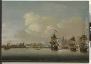 HMS Monmouth burning the French frigate Rose, 1 July 1758