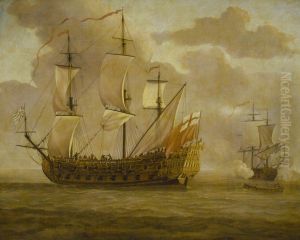 HMS Woolwich before a light breeze by Willem van de, the Elder Velde