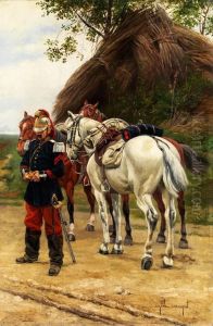 Franzosischer Kavallerist Vor Seinemschimmel by Eugene Chaperon