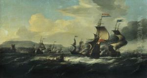 A battle between the Dutch and Barbary pirates near the coast